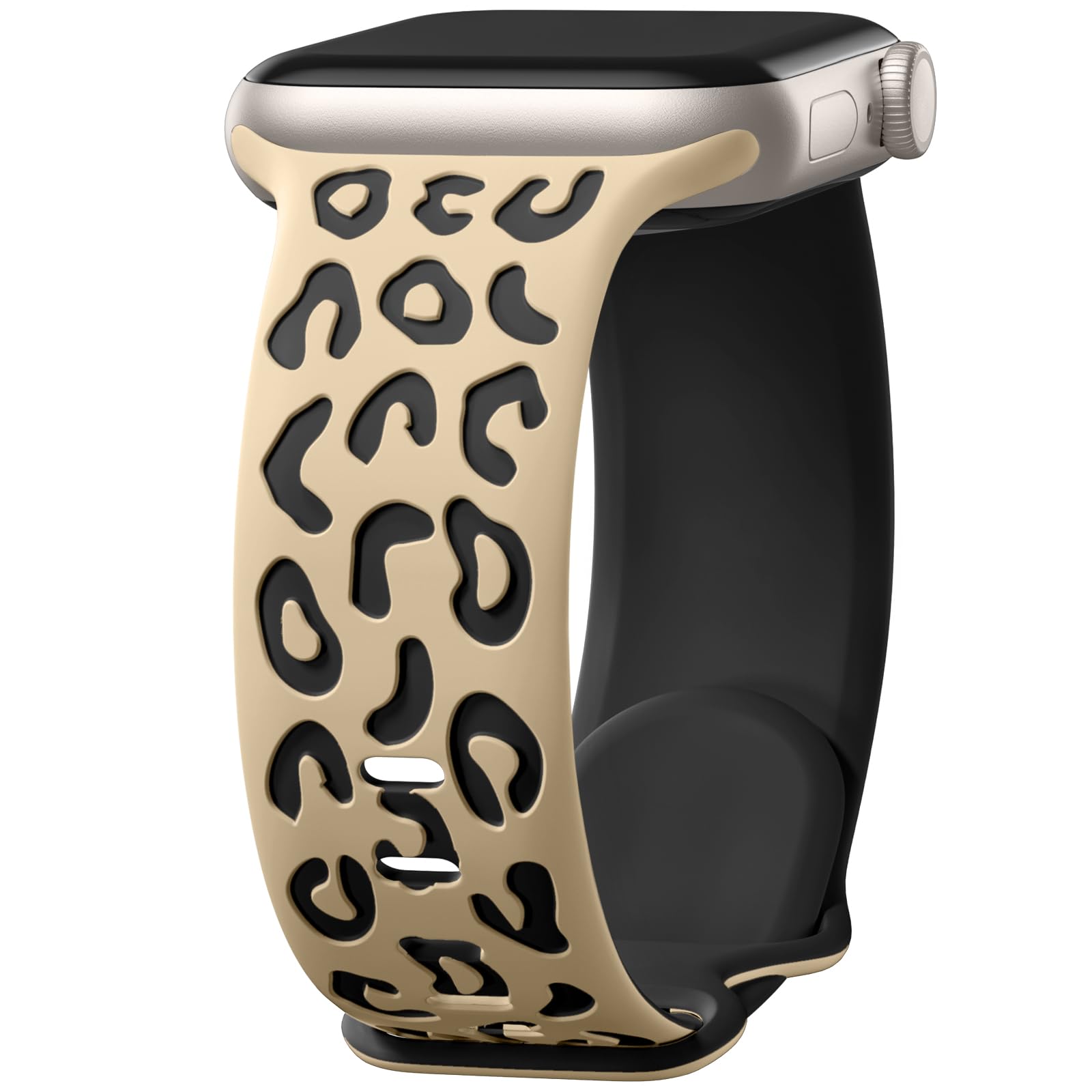 Two Tone Leopard Engraved Band Compatible with apple watch se 45mm band 40mm 41mm 44mm 38mm 49mm 42mm for Women, Soft Silicone Cheetah Designer Strap for iWatch Series 9 8 7 6 5 4 3 2 1 Ultra 2 SE