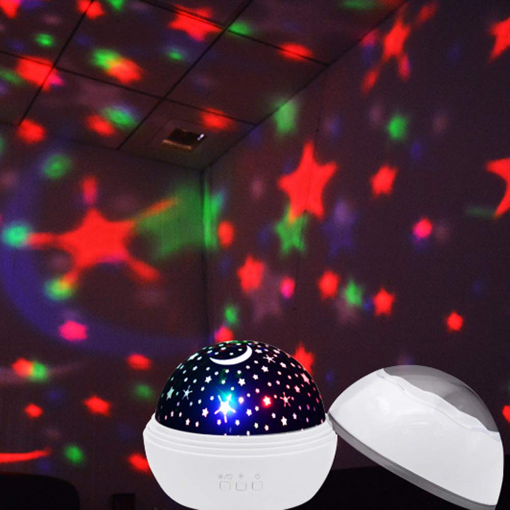 Lampka nocna projektor sypialnia lampka nocna romantyczna obrotowa gwiaździste niebo lampa projekcyjna USB zasilana na baterie światło do snu dla niemowląt światło LED materiał ABS, biały