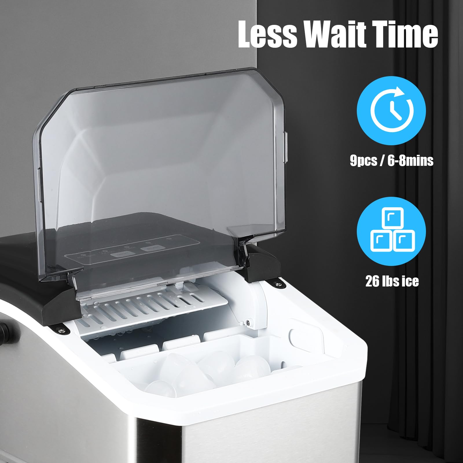 Machine à Glaçons en Acier Inoxydable 12 kg/Jour,Glaçons De 2 Tailles