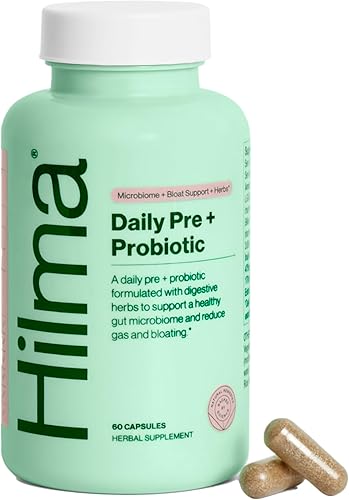 Hilma Daily Pre + Probióticos + Hierbas - Apoya un intestino saludable mientras reduce los gases y la hinchazón con prebióticos y probióticos para