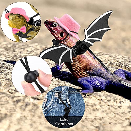 6 stuks hagedissenlijnen, tuigjes voor reptielen, verstelbare riem van leer, hagedis, met vleugels, hoed, strik, voor… - Image 3