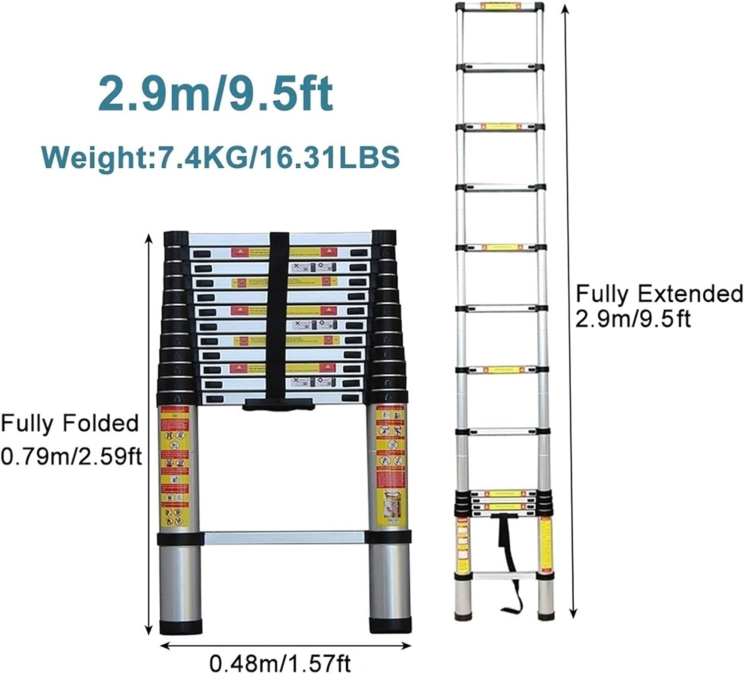 Telescopic Ladder Telescopic Ladders Multi-Purpose Extendable Ladder Telescopic Ladder Telescoping Extension Ladder 20ft / 16ft / 12.5ft / 10.5ft, Aluminum Telescopic Ladders for Rooftop RV