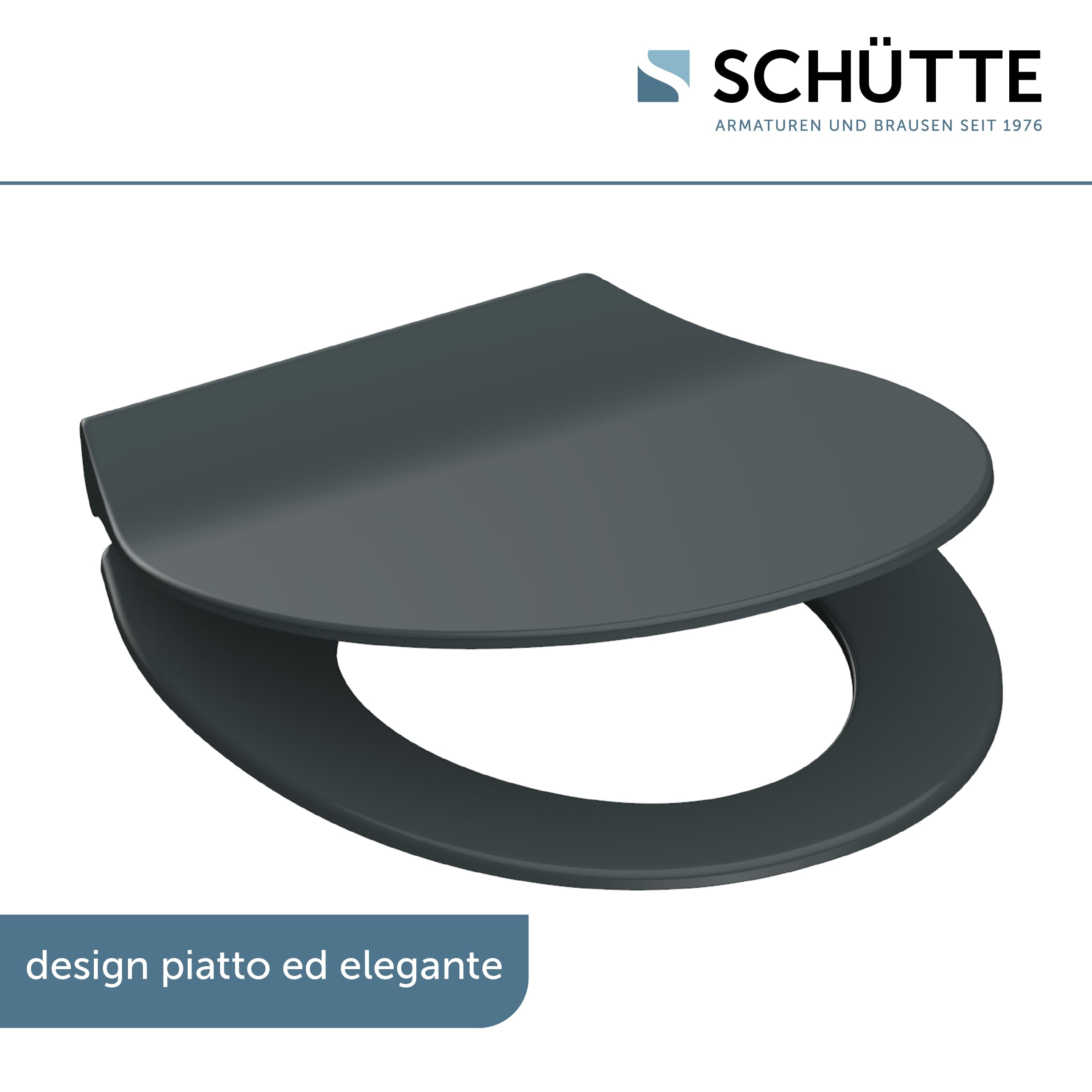 Schütte 82704 Sedile WC Slim con abbassamento Automatico, con Chiusura Rapida, Sottile, Colore: Grigio, Antracite
