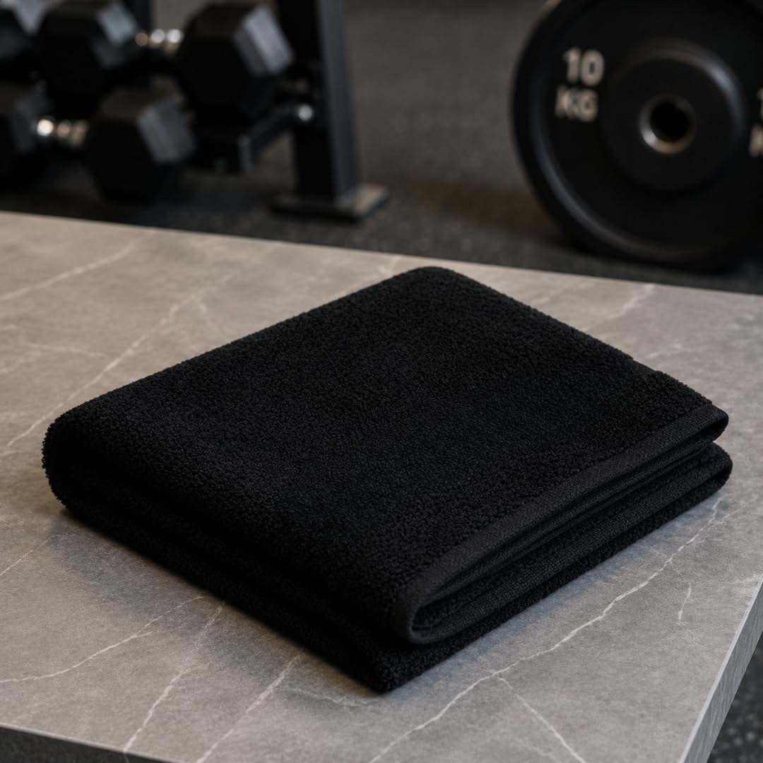 Premium Gym Towel | Ultra Soft & Highly Absorbent Workout Towel | Quick Dry, Lightweight & Durable | Sweat Absorbing Fitness Towel for Gym, Yoga, Running, Sports, Travel & Daily Use (Black)-image-35