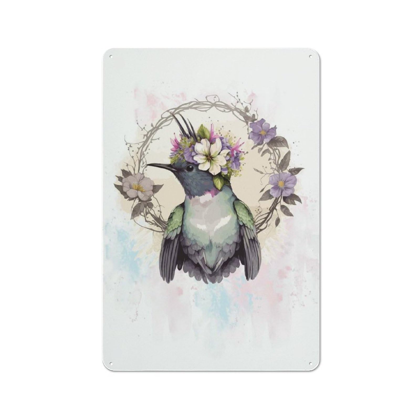Junmoney Style-1 Floral Hummingbird Art Retro Tin Wall Plaque 30X20cm For Garage Or Workshop, A Metal Wall Feature For Garages And Tool Rooms