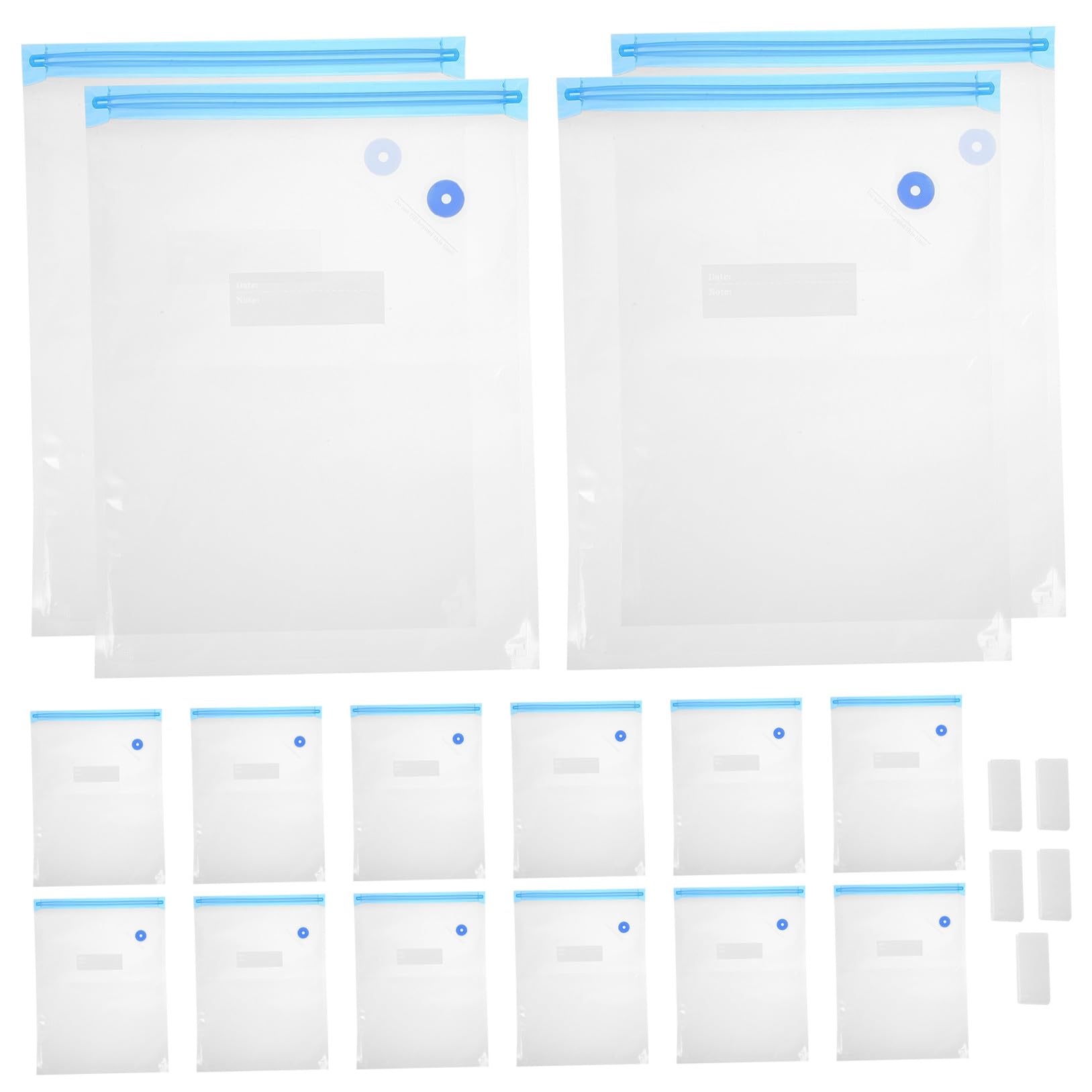 ERINGOGO Bolsas de Envasado al Vacío Reutilizables con Cierre de Cremallera Azul y Clips para Conservar Carne Frutas y Verduras Bolsas de Almacenamiento de Alimentos y Resistentes