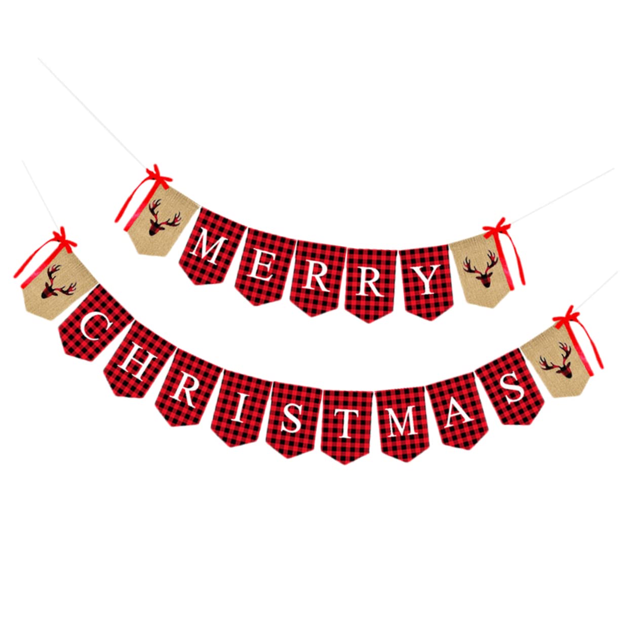 MAGICLULU 2 Set Bandiera Di Natale Banner a Tema Natalizio Bandiera Dell'albero Di Natale Della Stamina Della Festa Di Forniture Per Feste Di Buon Rosso Cotone
