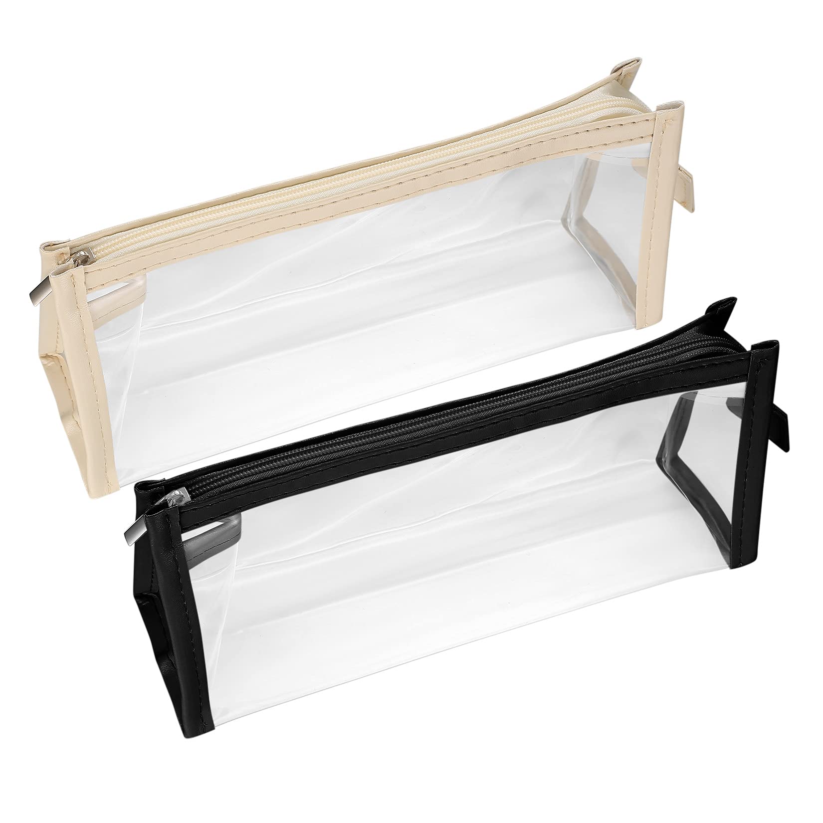 2 Piezas Estuche de Lápices Transparente, Bolsa Organizador Cosméticos PVC, Bolsas de Maquillaje con Cierre Cremallera para Viajeros Almacenamiento de Cosméticos de Papelería