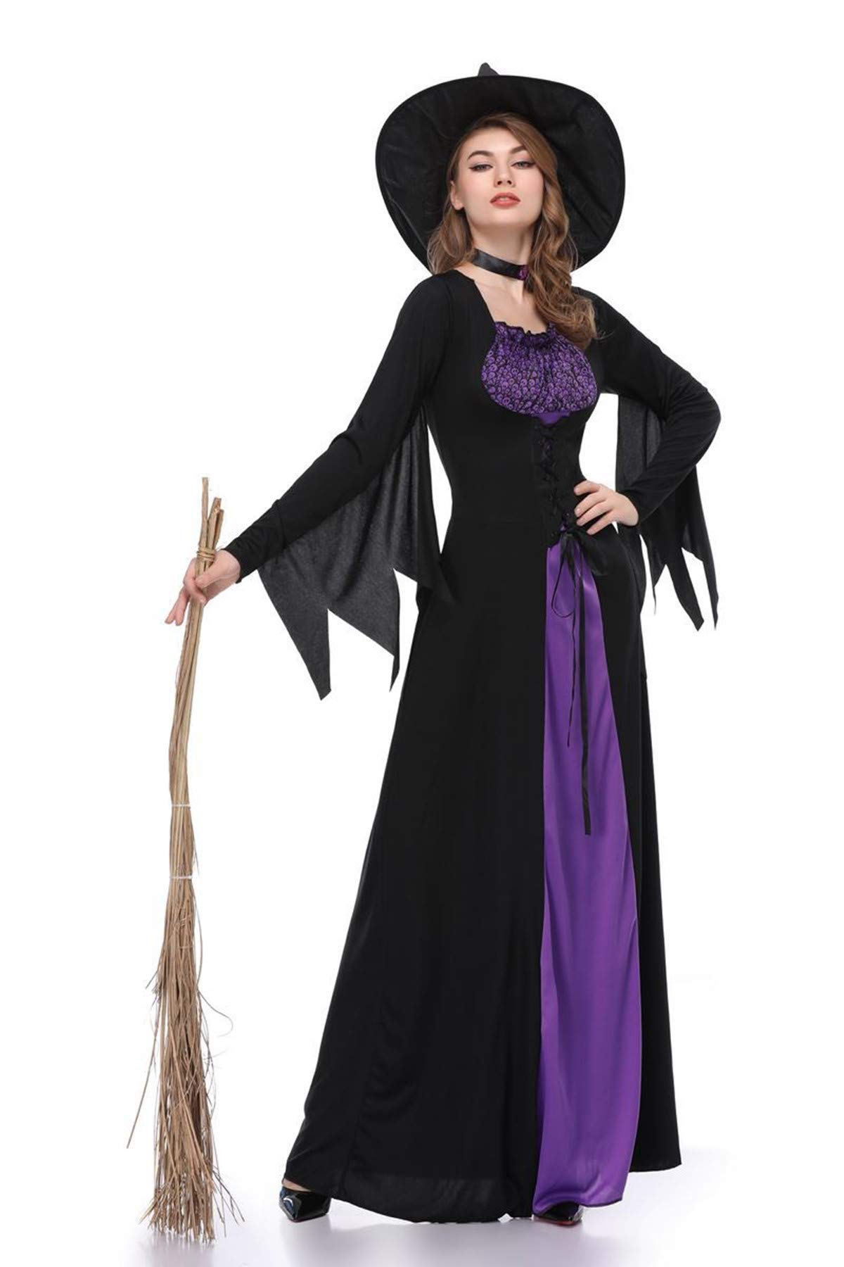 Aiybao Women Halloween Costumes Wicked Witch Cloak with Hat Dress,Purple Long Sorceress Classic Dress
