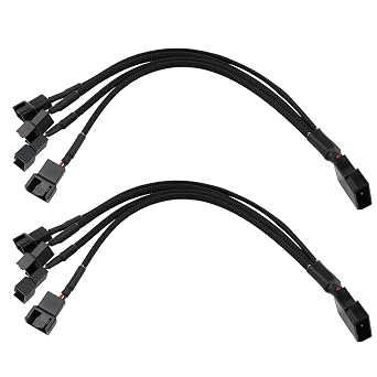 34cm 2-Pack Black 4-Pin IDE Molex to 4X Fan Connector Power Splitter Cable for PC Chassis Fan Converter