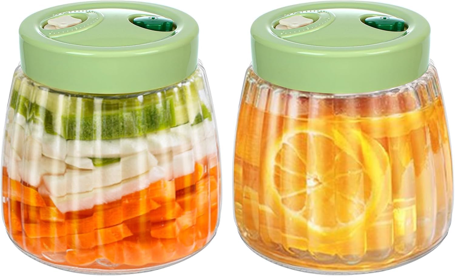 KASTWAVE Fermentation Jars 2 Pack 1L Kimchi Container,Fermenting Jar with 2 Air Release Vent Perfect for Fermentation for Kimchi Sauerkraut Sourdough Starter Mason Jars with Lids