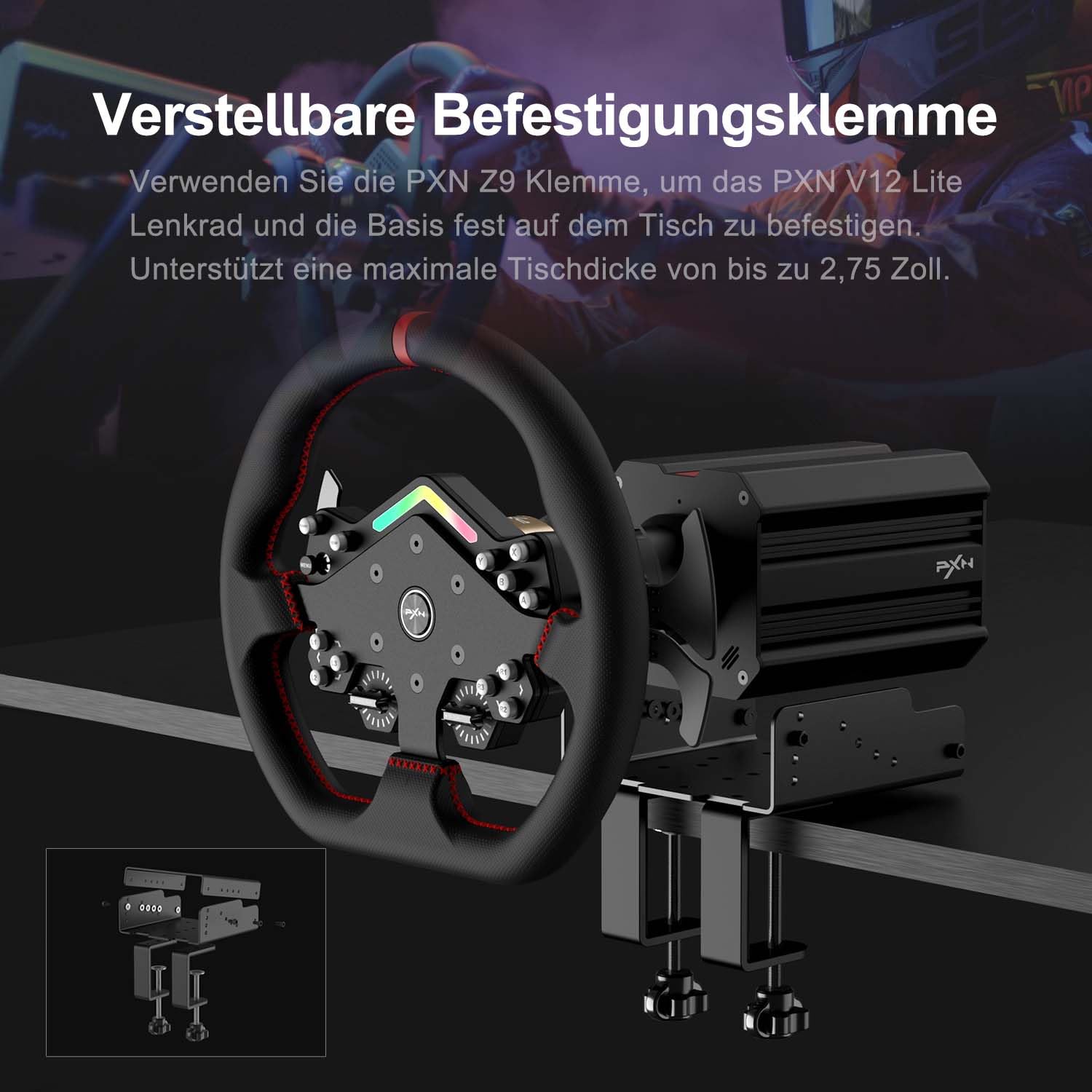PXN V12 Lite Direct Drive Lenkrad – 6 Nm Force Feedback, Servomotor, 3-Pedal-Set – Gaming Lenkrad für PC, PS4, Xbox One, Xbox Series X/S