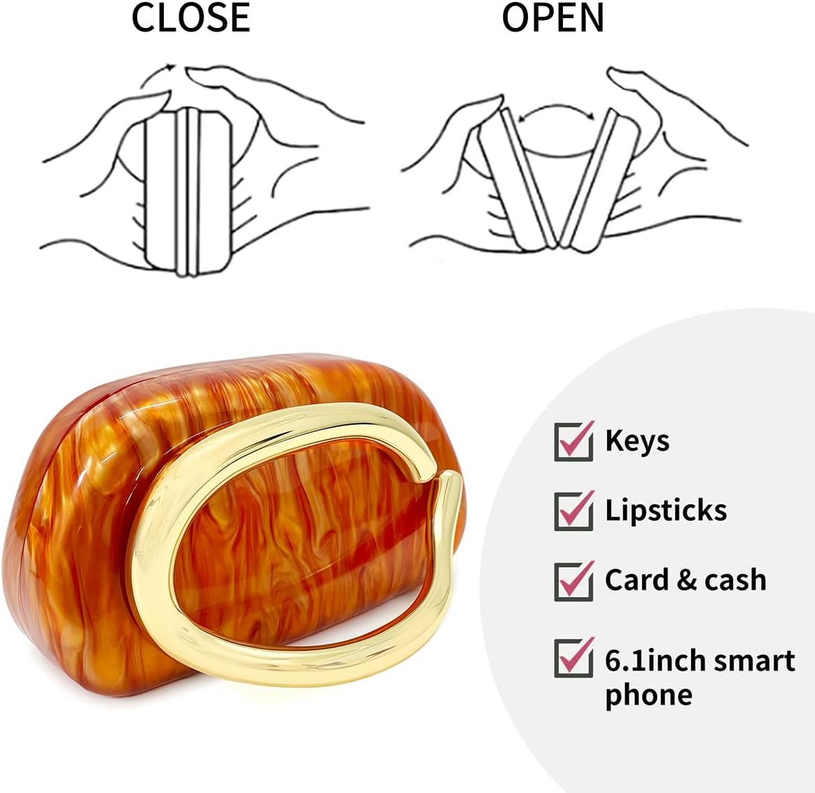 Women Acrylic Clutch Purse Metal Handle Evening Bag Trendy Box Shoulder Crossbody Bag Handbag for Wedding Party Causal - Image 7