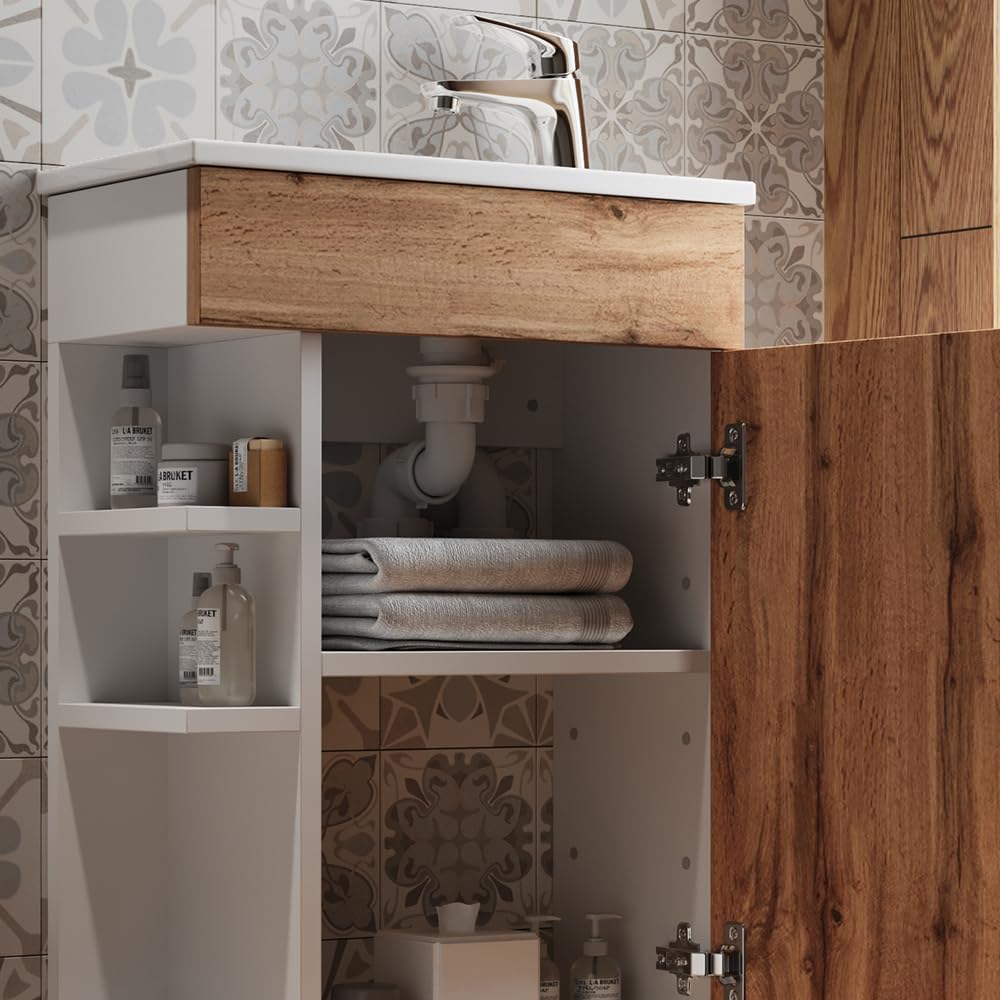 Vicco Set mobili bagno Amadeo, Rovere dorato, 50 cm, composto da mobile sottolavabo e lavabo