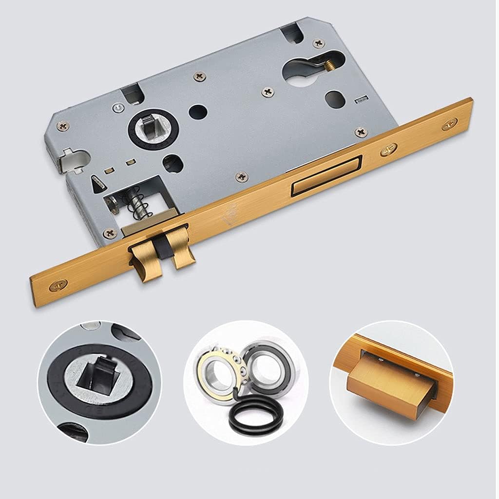 Door Knob Lever Single Lock Pure Copper Silent Door Lock Door Levers Indoor Door Handle with Key for Bedroom Villa Hallway Door Lock with Handle (Color : Gold+3 Pack Hinge)