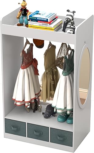 WISCLASS Kids Dress Up Storage with Mirror and Drawers, Costume Wardrobe