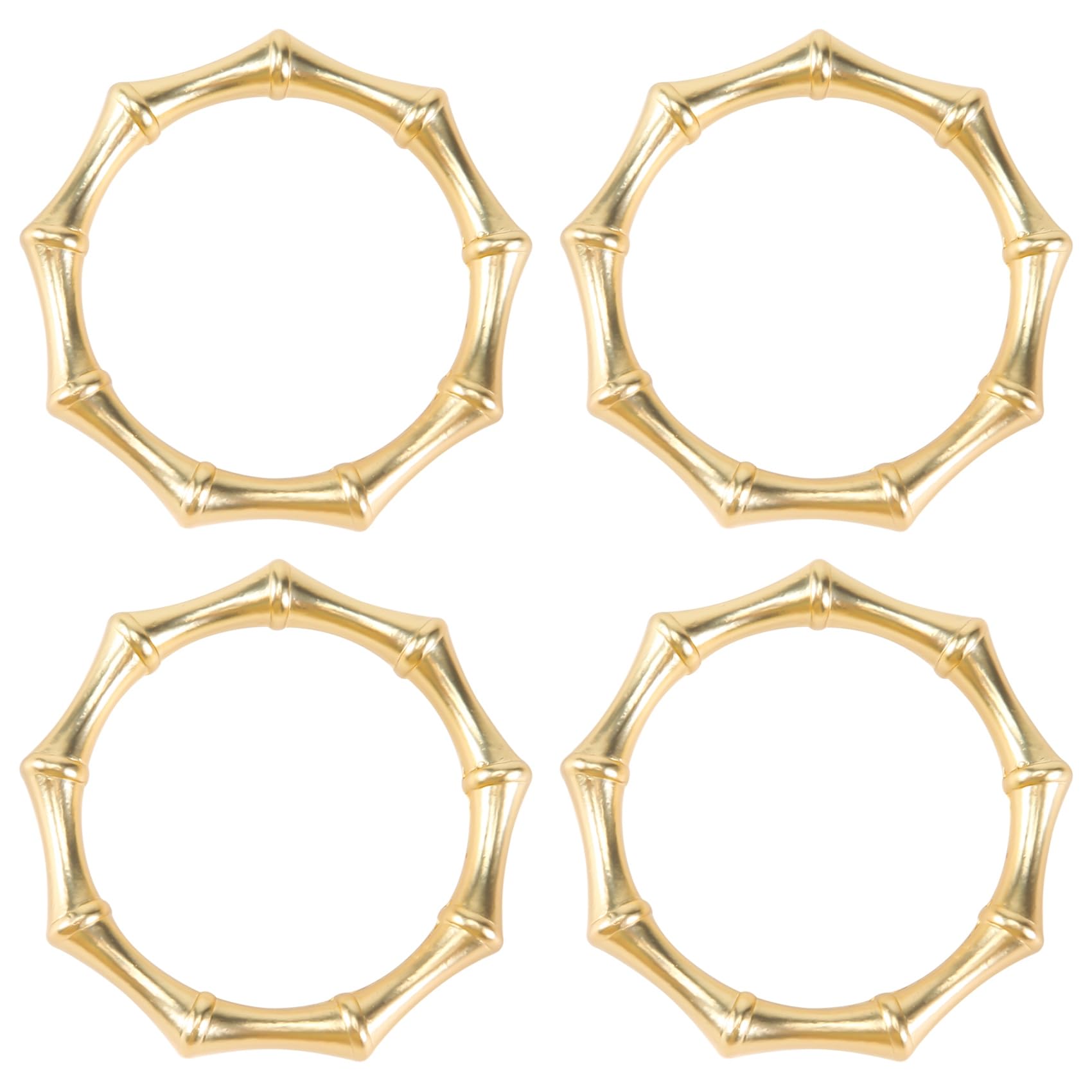 berjalan Juego de 4 servilleteros de metal dorado y bambú, servilletero, hebilla para servilletas, bodas, cenas y fiestas (redondo dorado mate)