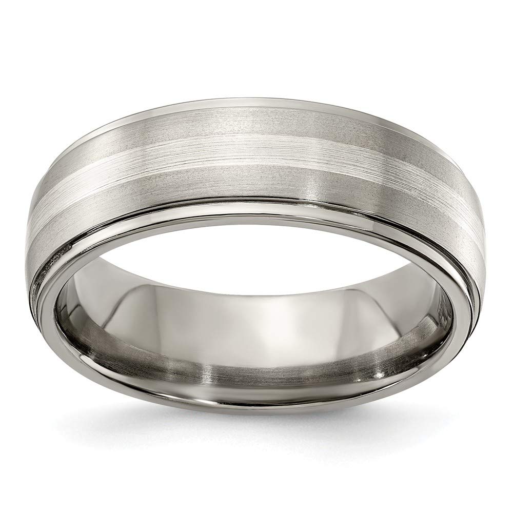 Edward Mirell Brushed and Polished Titanium with Sterling Silver Inlay 7mm Wedding Band