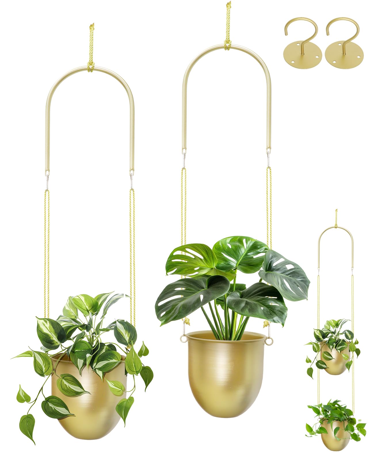AceList Gold Hanging Planter Set of 2-5.51 Inch Hanging Planters for Indoor Plants, Home, Balcony, Garden, and Patio - Window Hanging Planters with Hemp Rope
