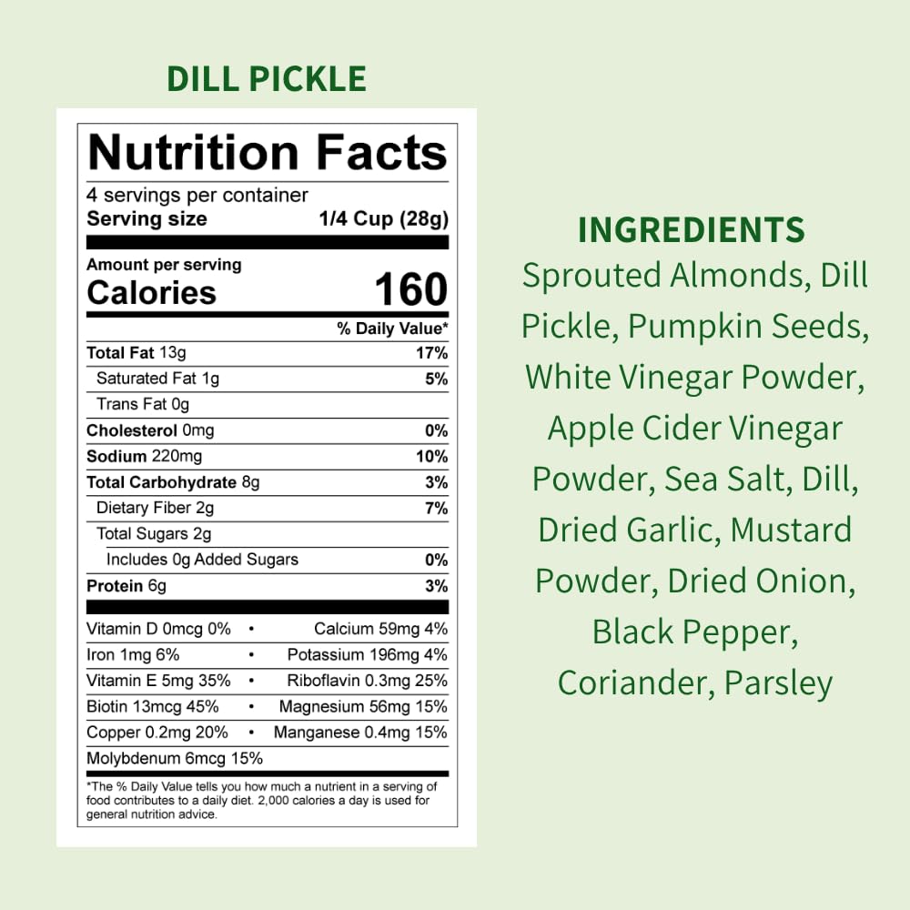 Daily Crunch Sprouted Almonds and Dehydrated nuts for a Unique Crunch, Keto Friendly, Non-GMO Zero Seed Oils, Gluten Free, 4oz (6 Pack, Dill Pickle)