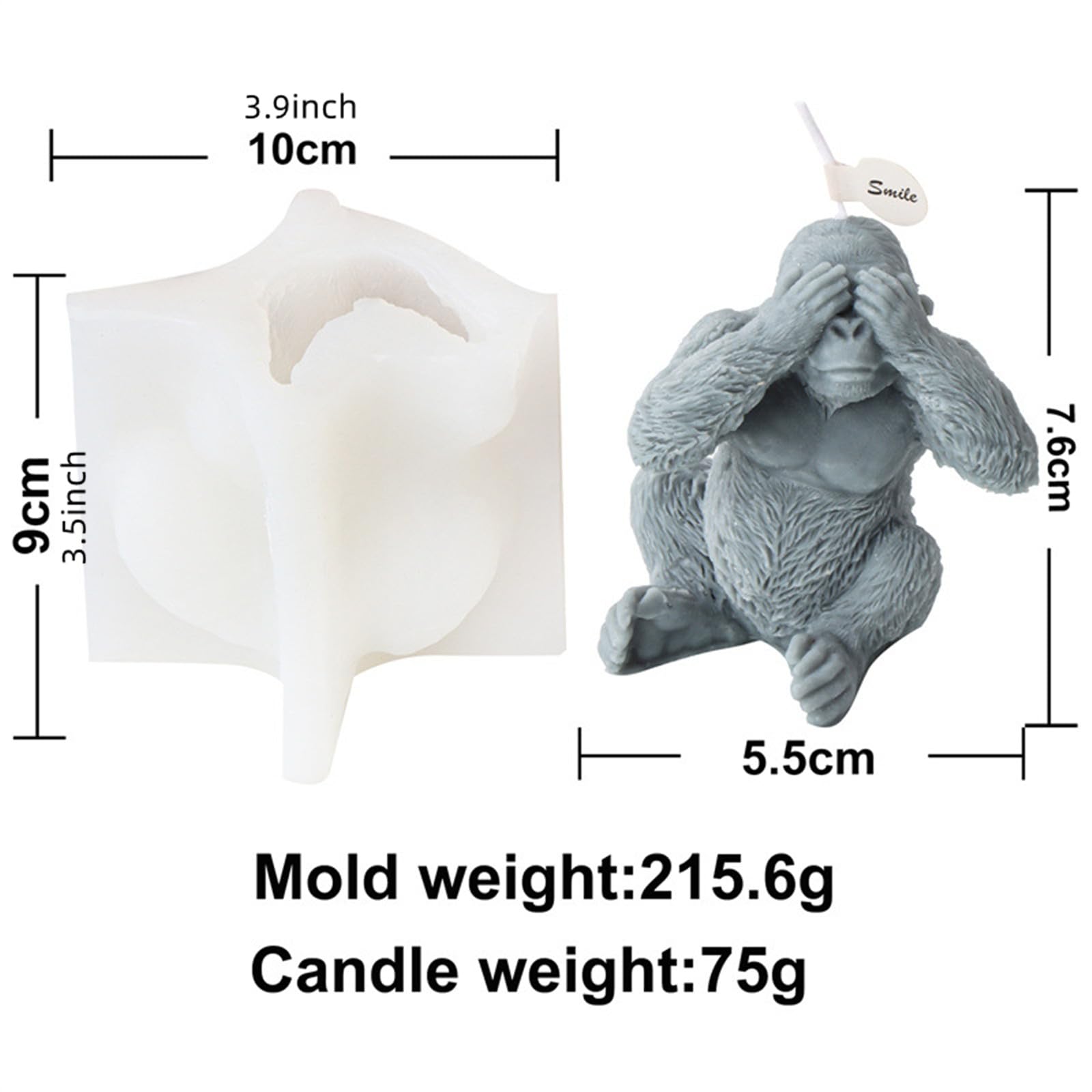 Xidmold 3D Gorilla Candle Mould Animal Gorilla Silicone Mold for Fondant Epoxy Resin, Soy Wax Candle, Soap, Plaster, DIY Crafts (C) - Image 3