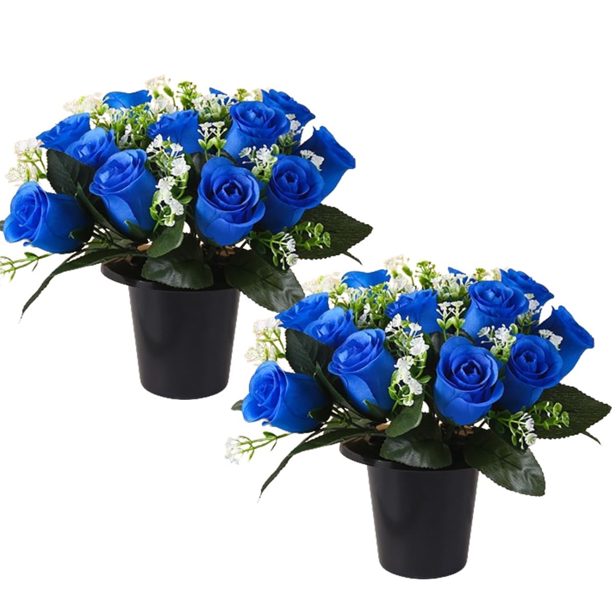 Etomvoop2pcs Grave Flower In Pot 12 Heads Artificial Rose Fake Funeral Floral for Memorial Cemetery Christmas Decorative
