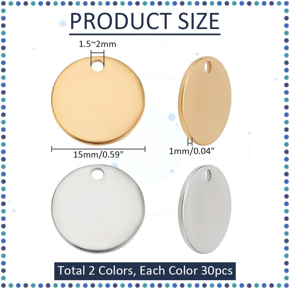 PH PandaHall 304 Stainless Steel Stamping Blanks,Round Charms Metal Blank Stamping Tag Pendants for Engraving Necklace Making - Image 2