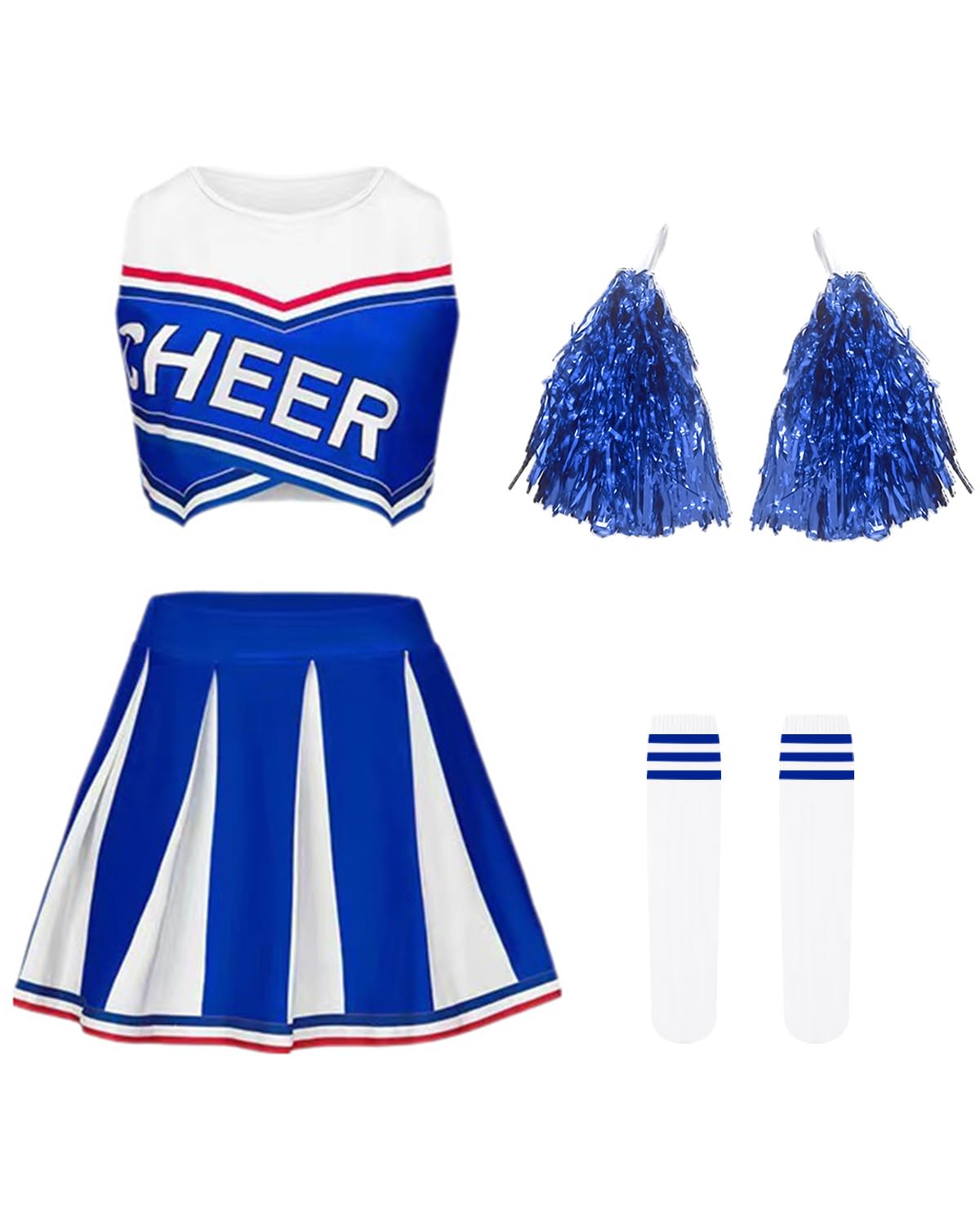 JiAmy Girls' Cheerleading Costumes, Kids Halloween Fancy Dress Up, School Musical Cheer Outfit Cheerleader Outfit 9-10 Years - Image 2