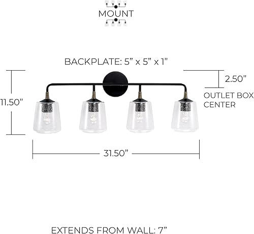 Miniatura 2 de Capital Lighting 145641KB-530 Amara - Luces de tocador de cristal transparente de transición para baño, 4 luces, 400 vatios en total, 12 pulgadas de
