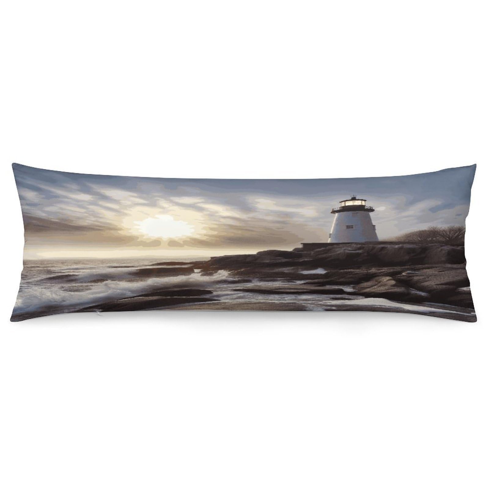 Lighthouse Rocks Seaside Pillowcase Long Body Pillow Cover Soft Decorative Body Pillow Case Breathable Large Pillowcase Cute Cozy Pillow Protector for Bed Sofa Couch Room 18.9 X 53 Inch