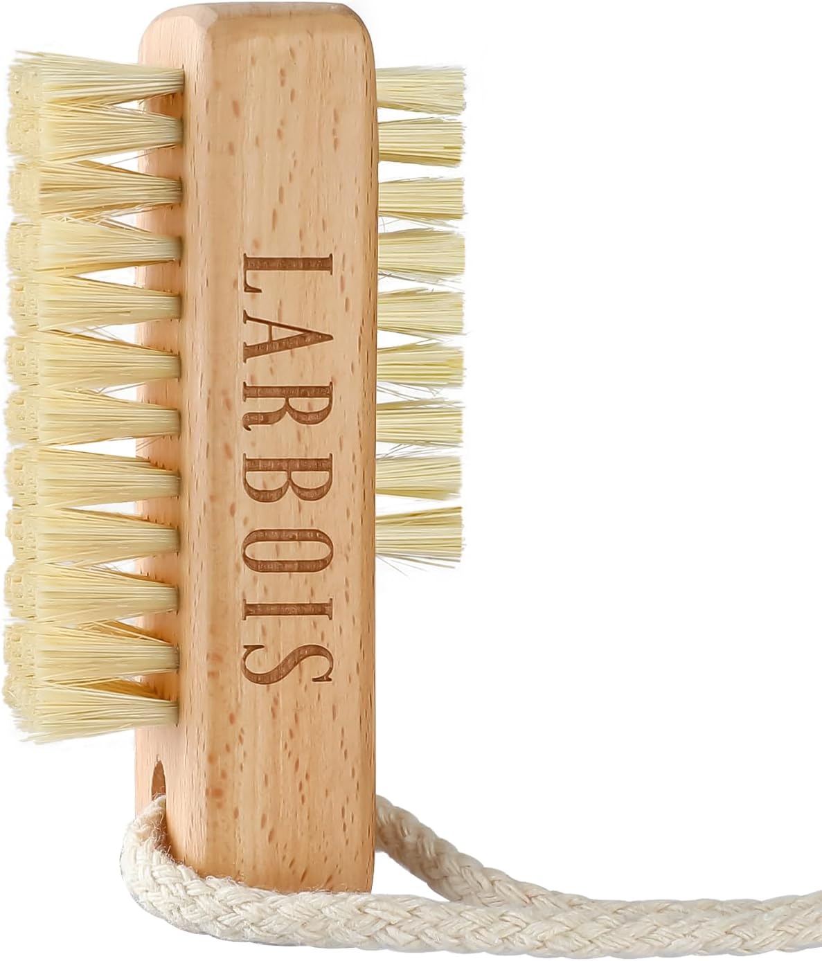 LarboisWooden Nail Brush 1Pack, Nail Brush for Cleaning Fingernails Grip Clean Mechanic Brush Heavy Duty Nail Scrub Brush with Hanging Rope for Men and Women (Beechwood)