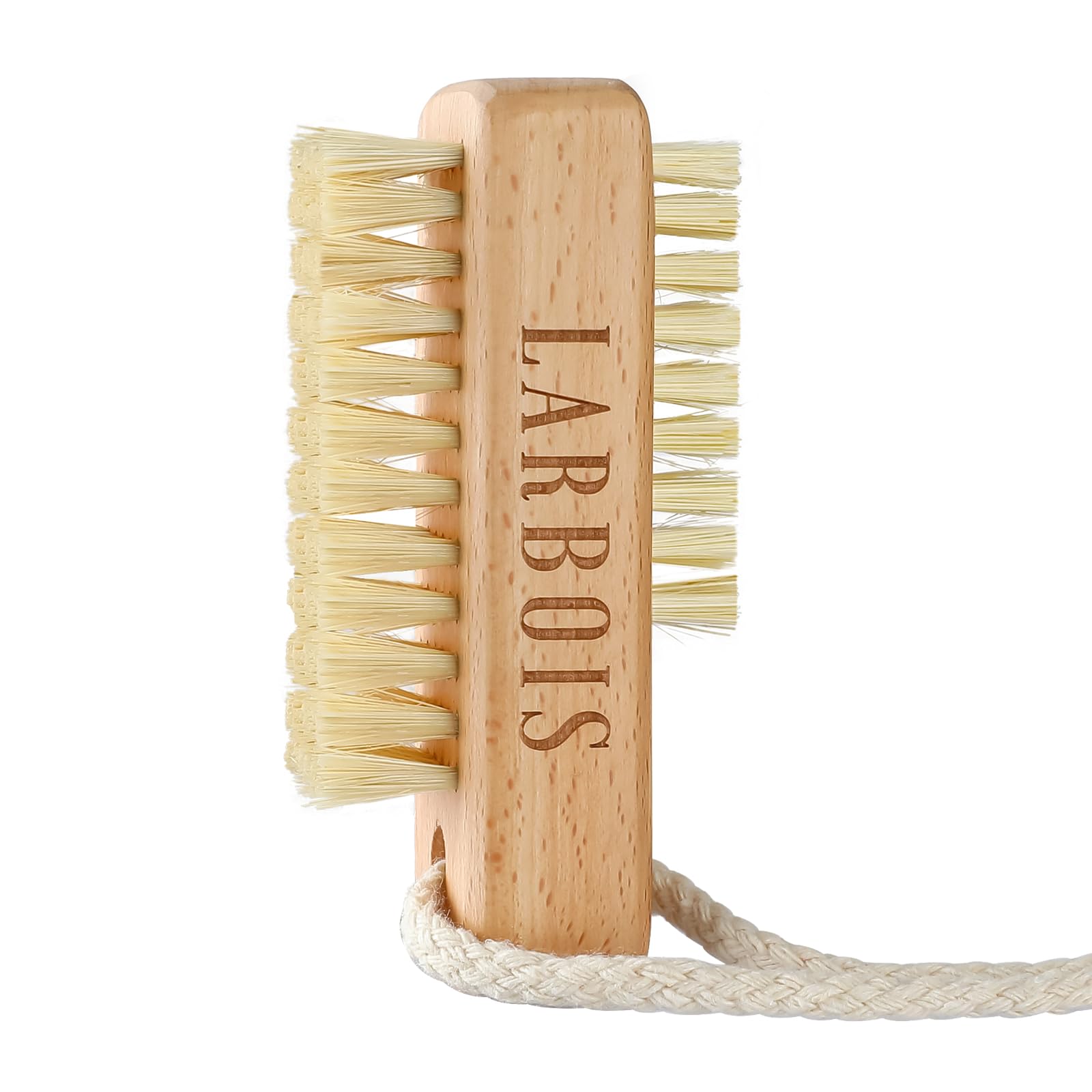 LarboisWooden Nail Brush 1Pack, Nail Brush for Cleaning Fingernails Grip Clean Mechanic Brush Heavy Duty Nail Scrub Brush with Hanging Rope for Men and Women (Beechwood)