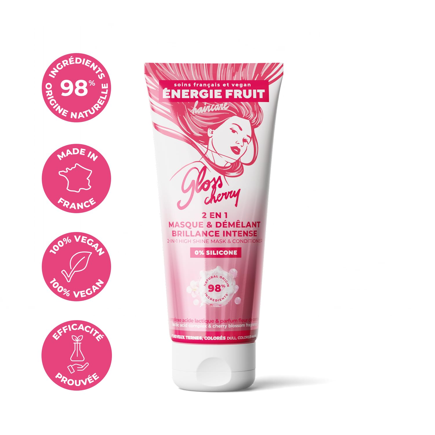 ENERGIE FRUIT Gloss Cherry - Masque 2 en 1 Après-Shampoing Brillance Intense sans silicone - Cheveux ternes en manque d'éclat - 200 ml