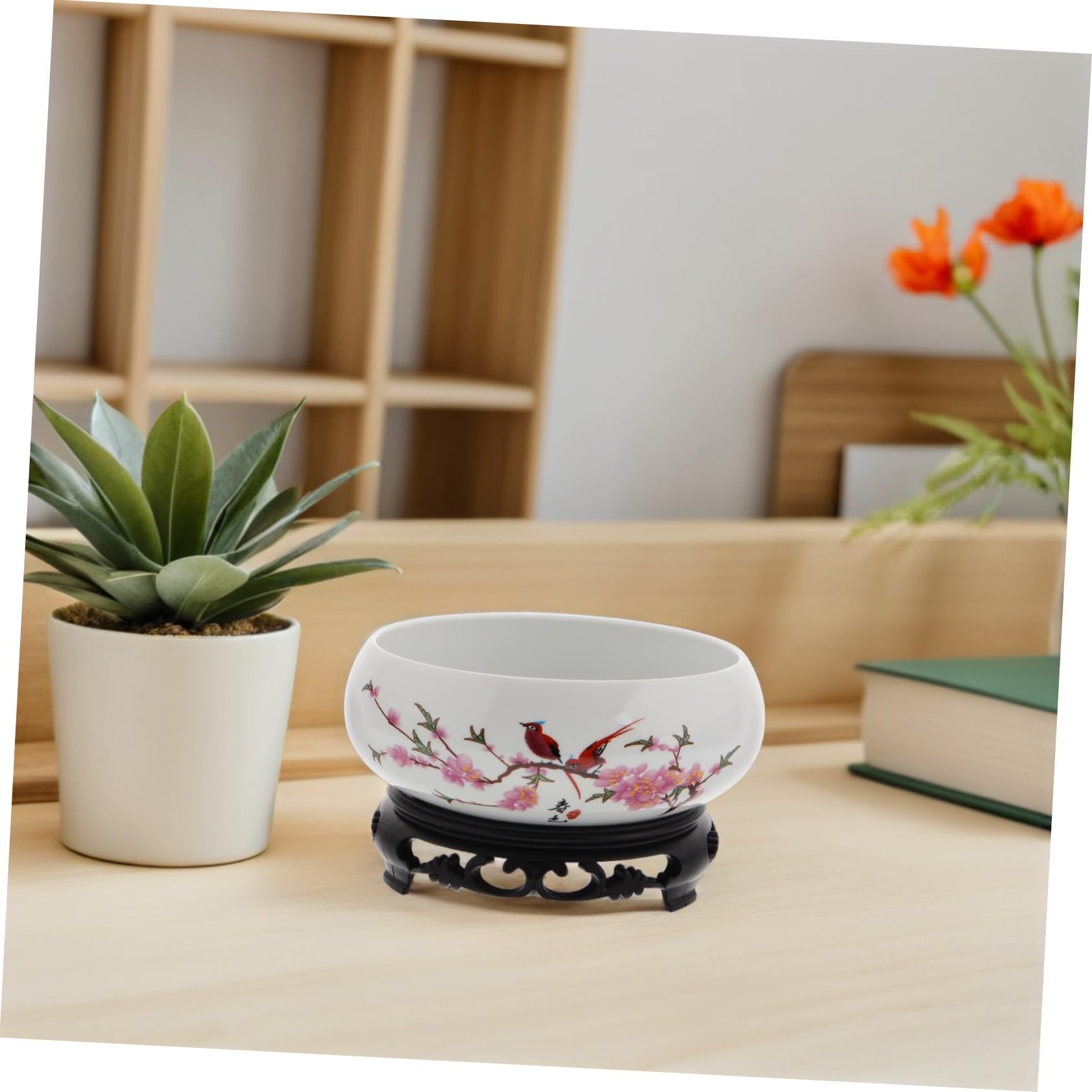 ORFOFE Ceramiczna Doniczka Lotosy z Podstawą Stojaka Hydroponiczna Porcelanowa Osłonka Kwiaty bez Otworów Dekoracyjna Do Sukulentów Do Wnętrz i
