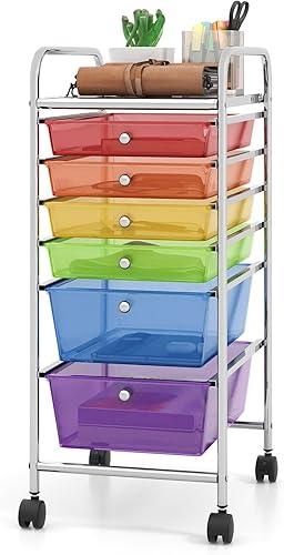 Julimoon Carrito de almacenamiento con 6 cajones, organizador de cajones de almacenamiento móvil, carrito multiusos de plástico con ruedas para el