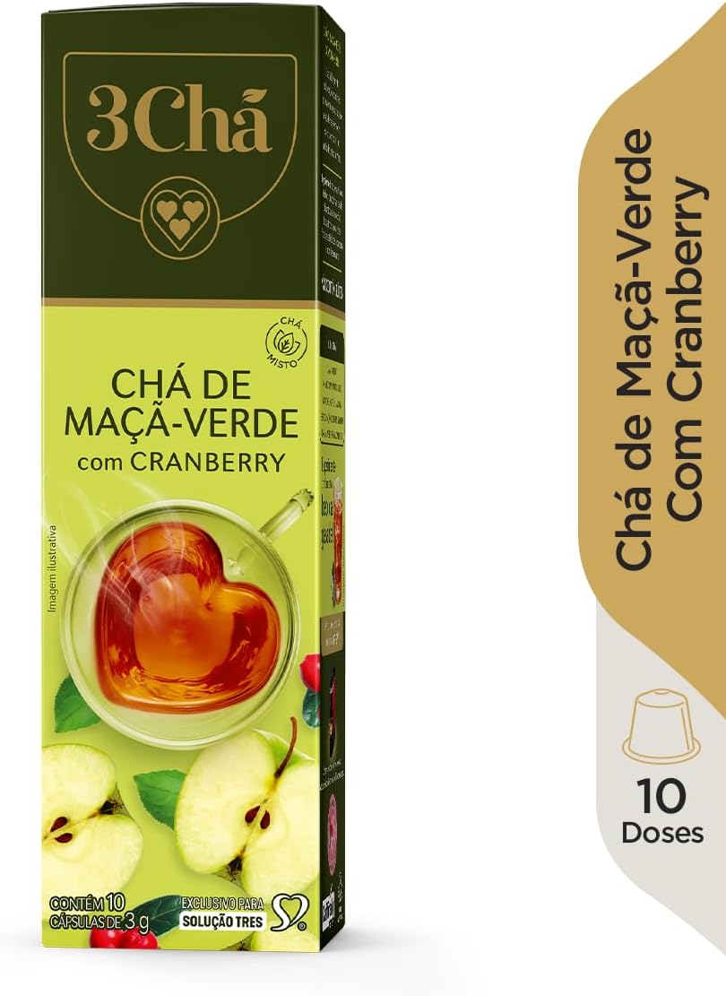 3 Corações Cápsula Chá de Maçã Verde Com Cranberry TRES - 10 unidades
