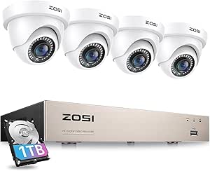 ZOSI 3K Lite Security Camera System with 1TB Hard Drive,AI Human/Vehicle Detection,Night Vision,H.265+ 8Channel HD TVI DVR Recorder,4pcs 1080P HD 1920TVL Indoor Outdoor Surveillance CCTV Dome Cameras asin的图片