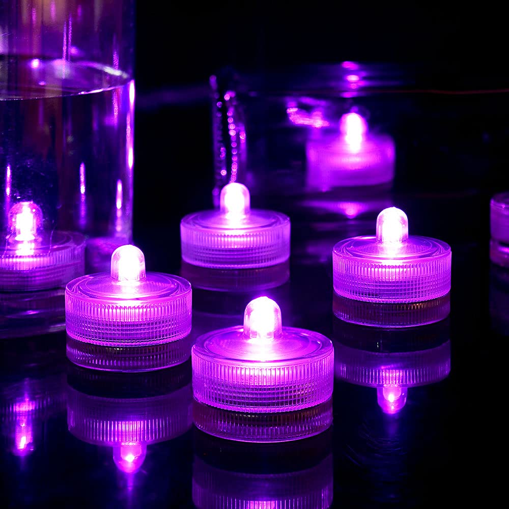 HL Submersible LED Lights Tea Lights Candle,Mini Submersible LED Lights Waterproof Underwater LED Lights for Wedding Home Vase Festival Party Decoration 24pcs (Pink)