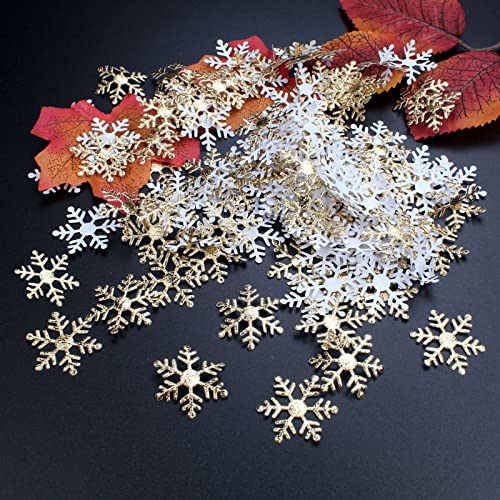 Fiocchi di Neve Coriandoli, Azexcy 600 Pz Christmas Fiocchi di Neve Tavolo Coriandoli Decorazioni Natale Tavola Decorazioni per Feste di Natale, Oro