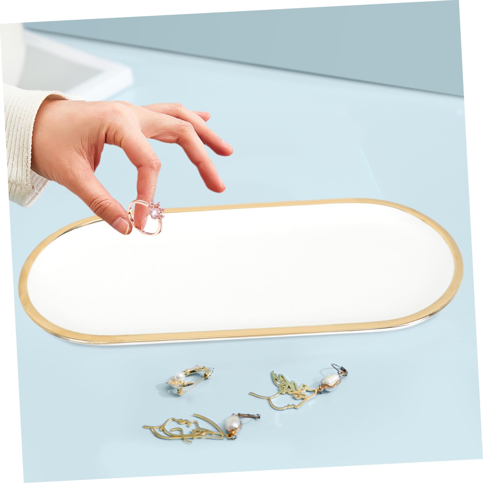Goldenes Schmucktablett Keramik Schmuckschale Dekorative Ringschale Ohrringschale Schmuckaufbewahrungsteller Keramik Ringhalter Schreibtischdekoration