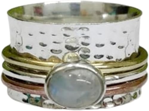 Miniatura 13 de Anillo giratorio de piedras preciosas para mujer, plata de ley 925 hecha a mano, anillo giratorio martillado hecho a mano, anillo bohemio de