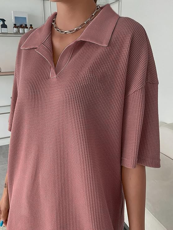 Image of Zilcon Womens Half Sleeve Oversized Tshirt for Woman Trendy Casual V Neck Summer Collared Preppy Tops Fashion Loose Fitted Western Tops for Women Stylish