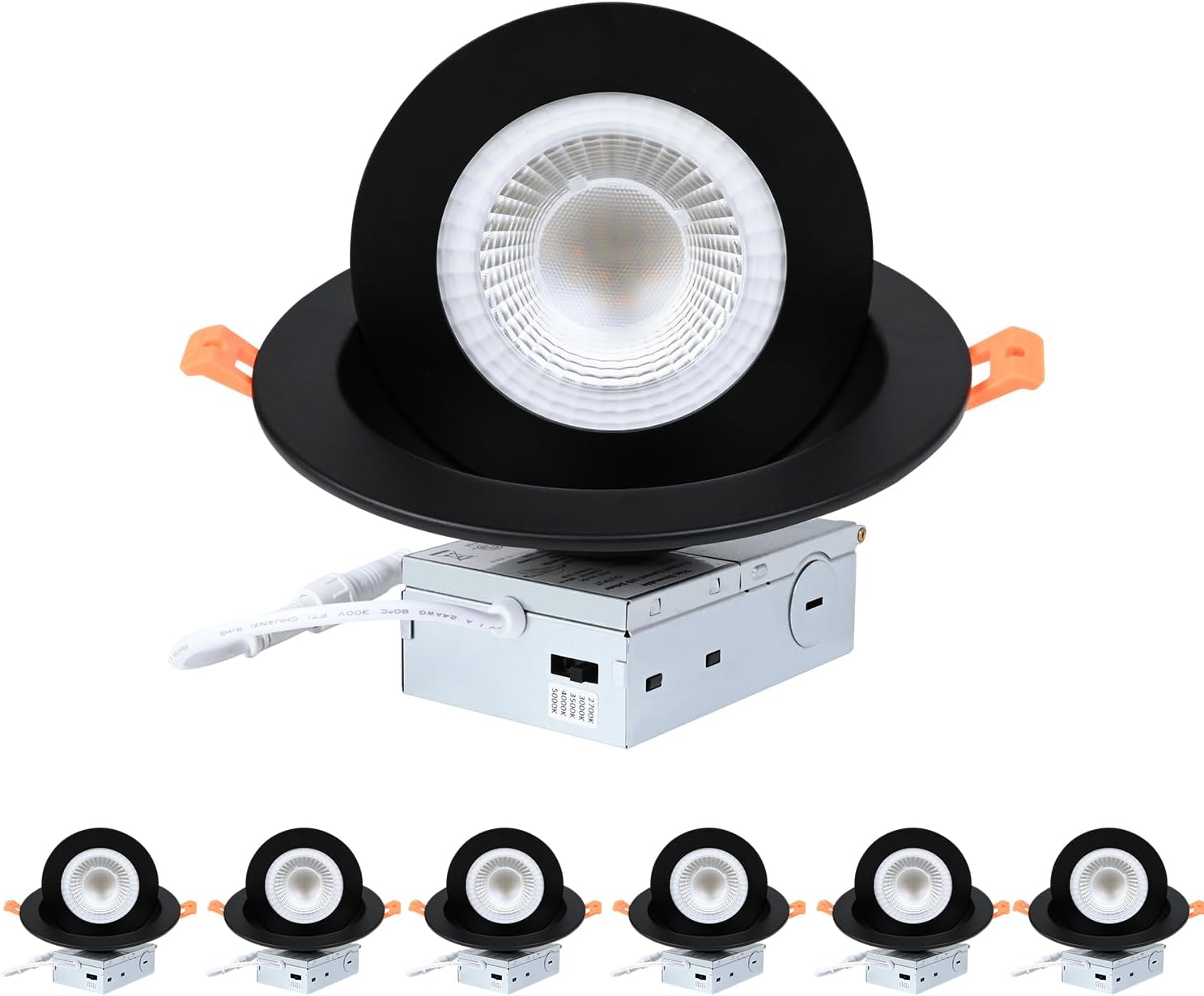 ZYC Gimbal LED Recessed Lighting - 6 Inch 5CCT 12W 360° Rotation Adjustable Eyeball Light,LED Swivel Spotlight,Directional Sloped Ceiling Light,Dimmable Canless Wafer Downlight Pack of 6 White.