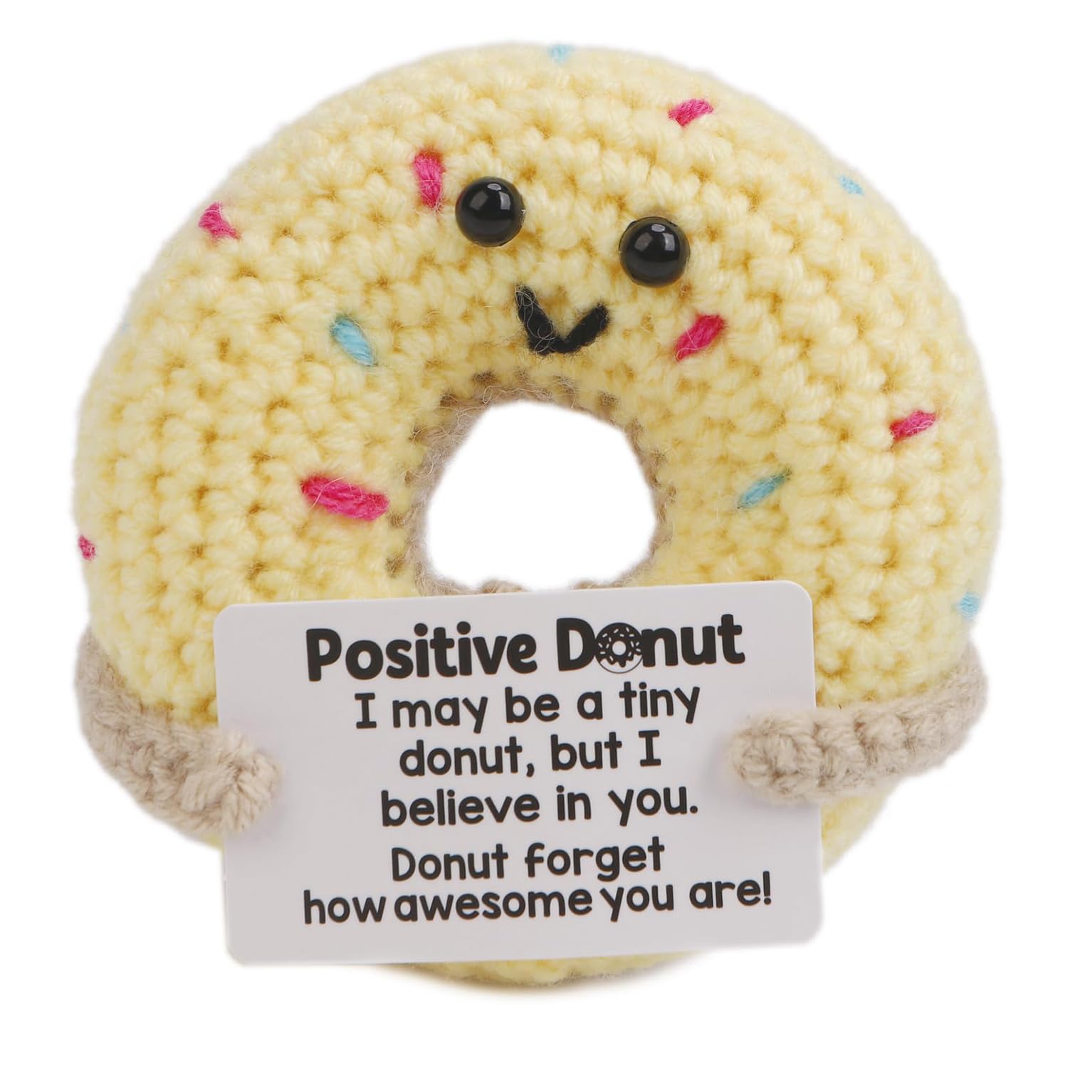 ASREJUR Emotional Support Crochet,Gifts to Cheer Someone Up,Funny Positive Crochet Donut With Inspirational Card,Emotional Support Gift, Friend Gift,for Teachers,Friends,Girls Women Birthday（Yellow）