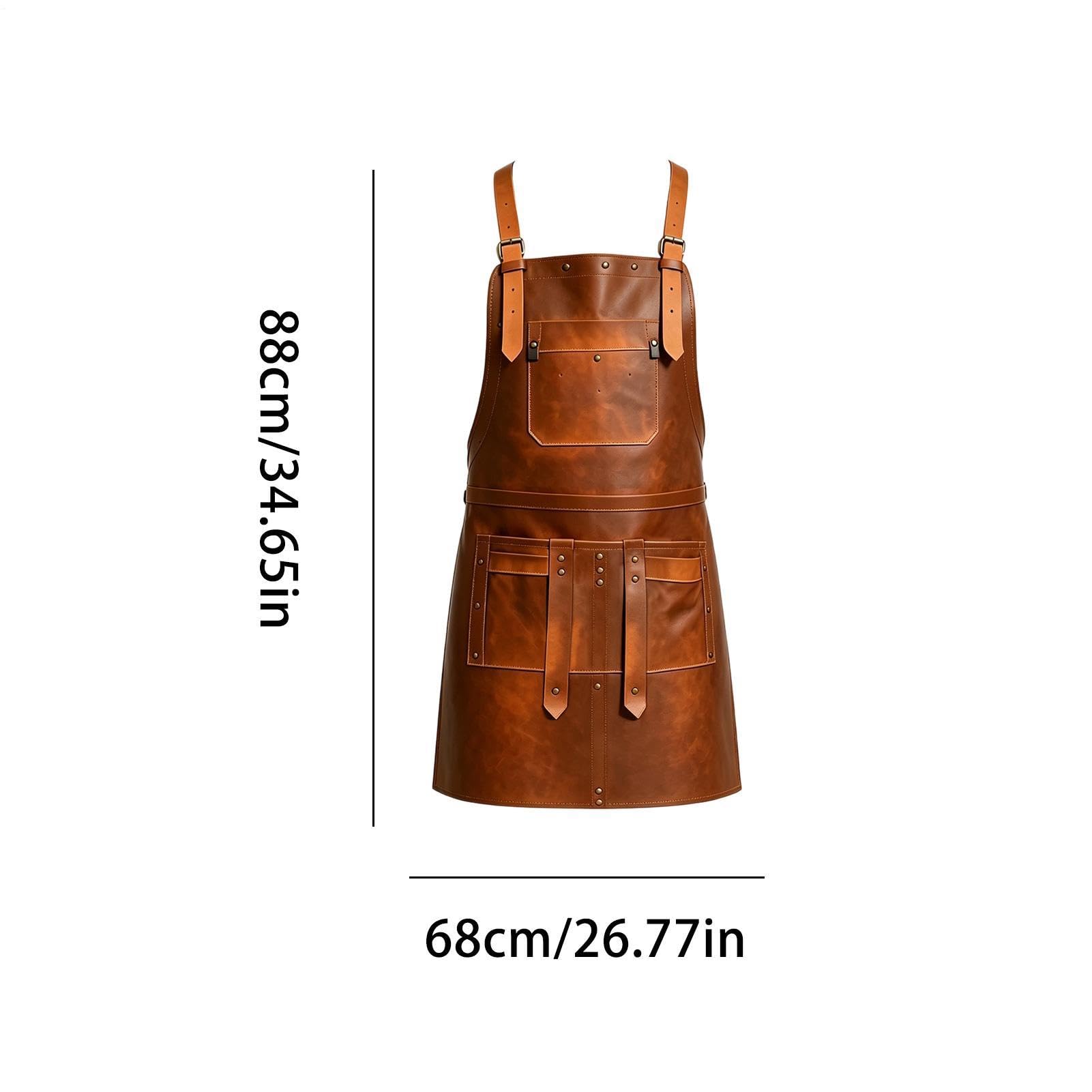 Delantal En Cuero Para Soldar con múltiples bolsillos, tirantes ajustables | Delantal para Soldadura en Piel para barbacoa, repostería, manualidades, chefs caseros y maestros de