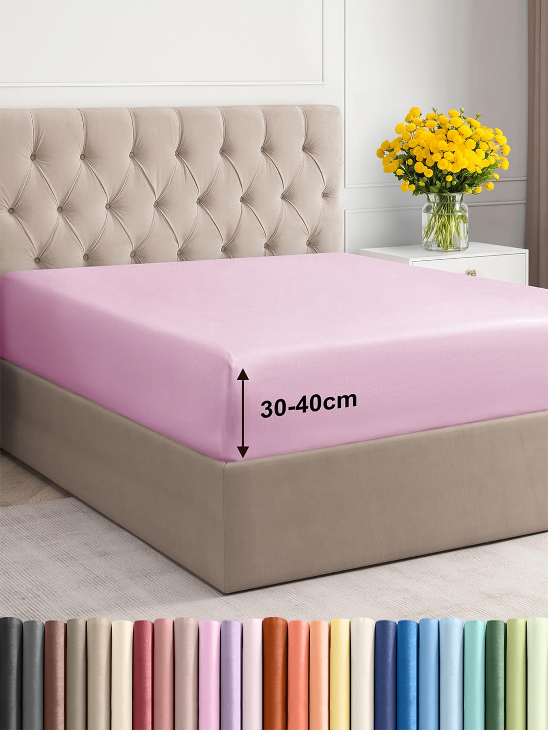 Lenzuolo con angoli 90x190cm - Extra profondo per materassi fino a 40cm (16") di altezza - Morbida microfibra spazzolata - Antipiega, resistente al restringimento e colori - OEKO-TEX - Rosa chiaro