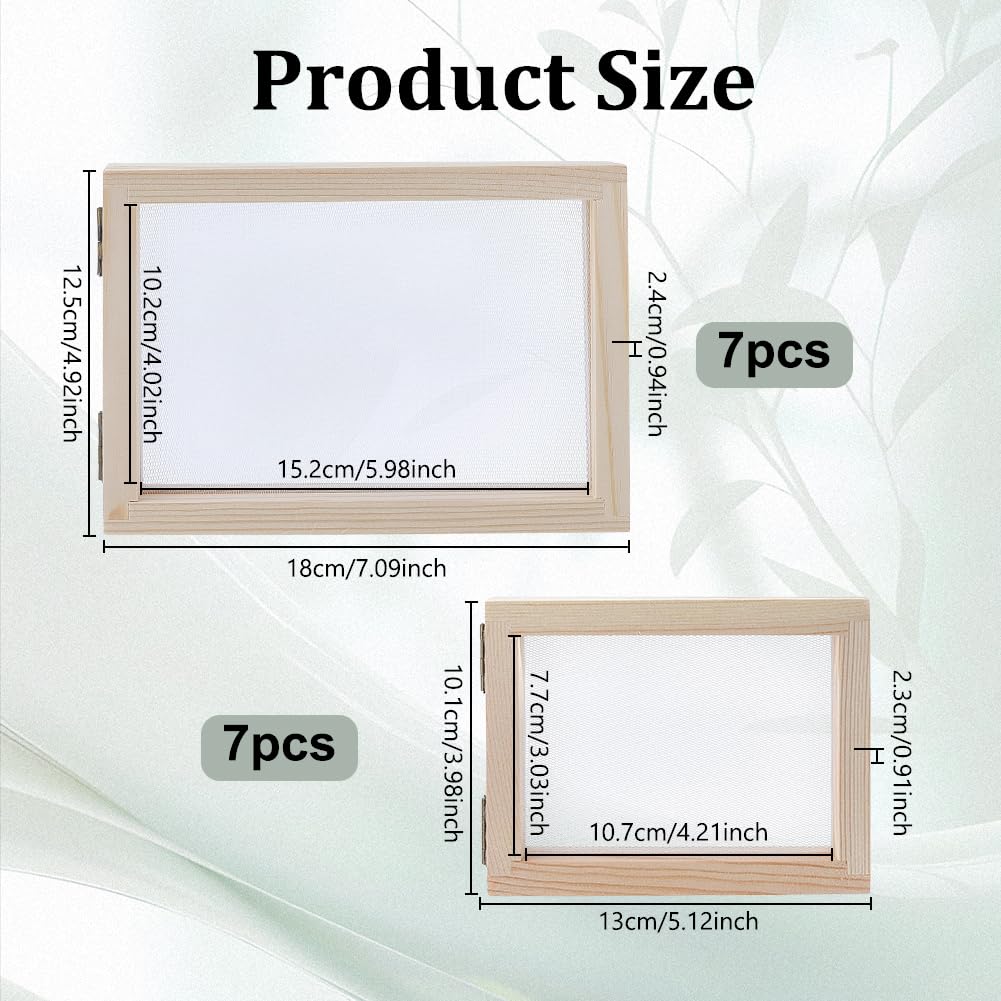 nbeads 14 Stück 2 Stile Papierherstellungsrahmen-Set, Holz-Papiermacherei-Schablonen Mit Netz Und Schwamm Für DIY-Papierbasteln, Innendurchmesser: 107x77mm/152x102mm