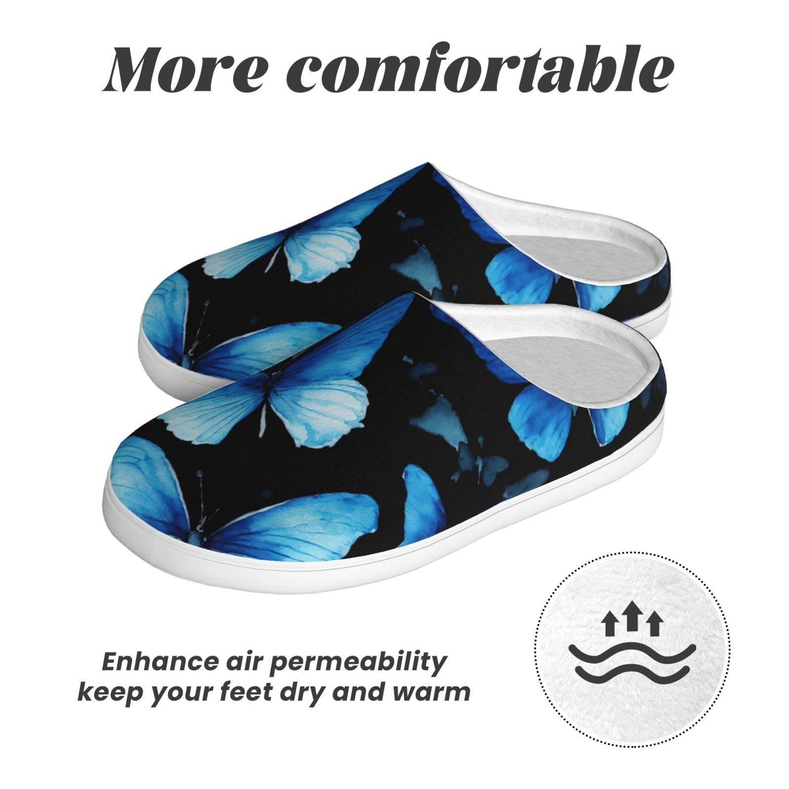 Blu Farfalle Fiori Bianchi Stampa Adulto TPR Pantofole Lavabile per Uomo e Donna Traspirante e Accogliente Scarpe invernali