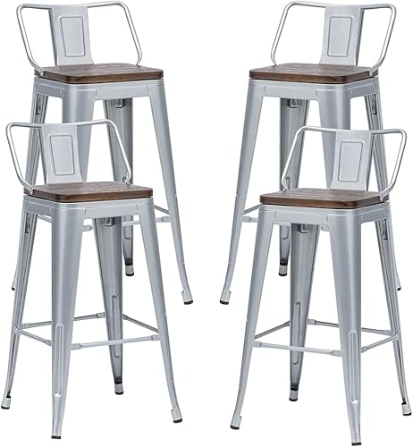 Miniatura 20 de Alunaune Juego de 4 taburetes de bar de metal de 26 pulgadas, taburetes de bar de altura de mostrador negro mate, sillas de barra industriales con