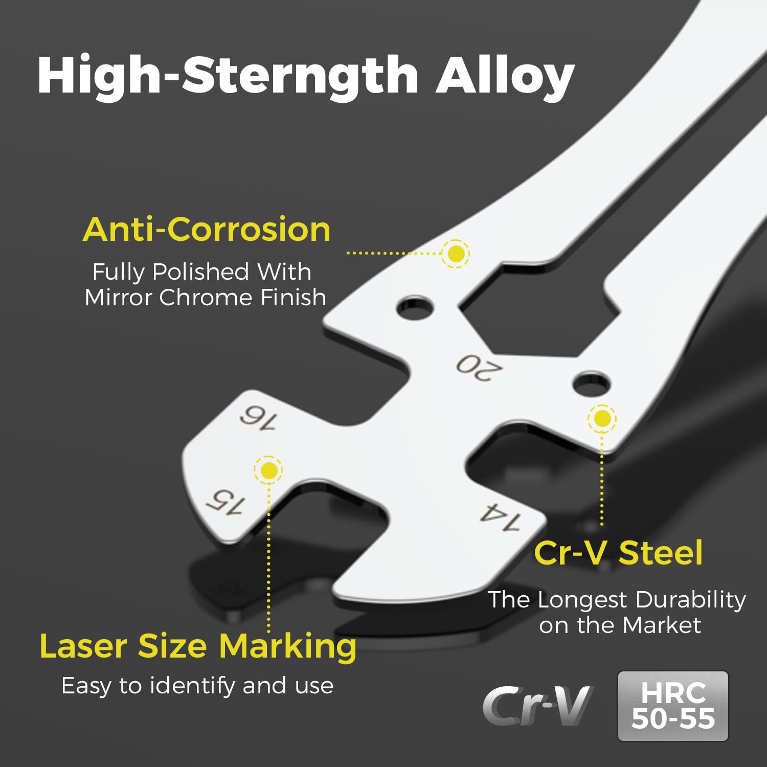 Universal Thin Hub Cone Wrench, Cr-V Steel + Ni-Cr Plating 0.1in/2.5mm Ultra-Thin 13-20mm Wrench for Home Bike Car Repair